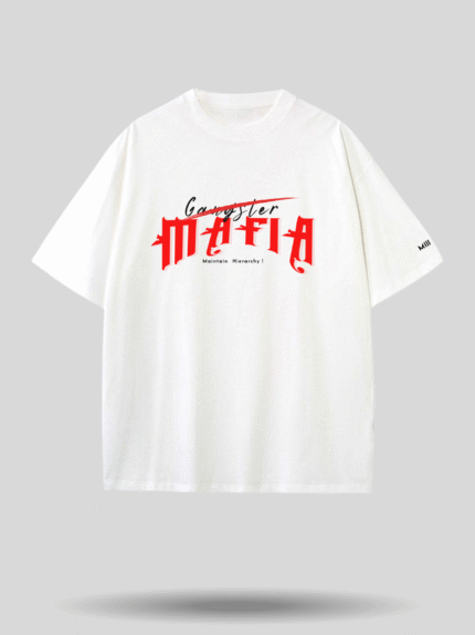 Gangster Mafia Oversized Printed T-Shirt – White Color by Milliboi